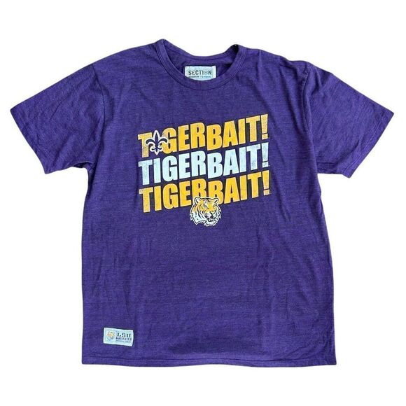 LSU Tigers Men's XL Purple "Tiger Bait" Graphic T-Shirt Short Sleeve Majestic - Picture 1 of 5